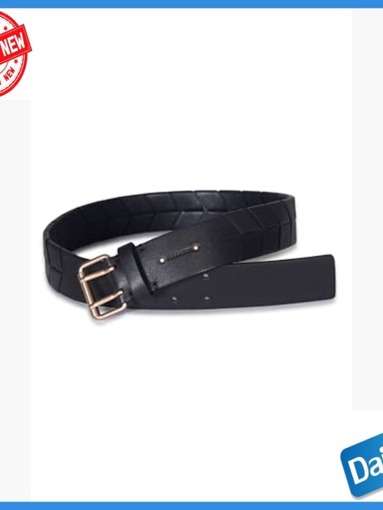 1.5 Inch Lacing Leather Belt with Double Prong Buckle Adjustable Sizing